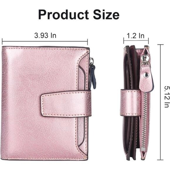 New Small Compact Women Wallet RFID Blocking Genuine Leather Bifold Purse - Picture 5 of 6